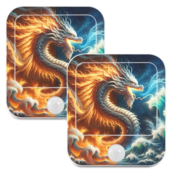 Animal Dragon Beast Monster Night Lights Plug into Wall LED with Auto Light Sensor Warm Light for Kids Hallway Bedroom Living Room Kitchen Bathroom Set of 2