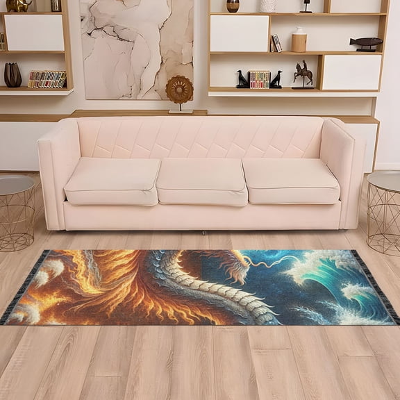 Animal Dragon Beast Monster Runner Rug Non-Slip Area Rugs Linen Washable Non Shedding for Kitchen Bedroom Carpet