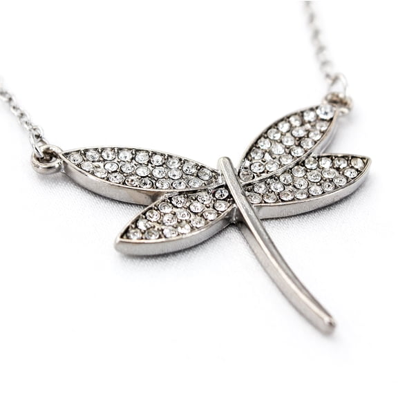 Animal - Dragon Fly - Rhinestone Dragon Fly Charms Necklaces - Clear - NE-JN4421CL
