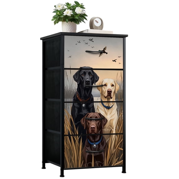 Animal Dresser for Bedroom with 4 Storage Drawers Labrador Retrievers Marsh Sunrise Ducks Flight Dressers Chest of Drawers Steel Framed Fabric Closet Organizers for Nursery Entryway