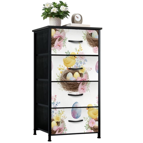 Animal Dresser for Bedroom with 4 Storage Drawers Spring Chickens Floral Nest Pink Ribbons Easter Eggs Dressers Chest of Drawers Steel Framed Fabric Closet Organizers for Nursery Entryway