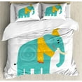 thumbnail image 1 of Animal Duvet Cover Set, Cartoon Big Animal with Hat and Scarf Print, Decorative 3 Piece Bedding Set with 2 Pillow Shams, Queen Size, Seafoam Orange, by Ambesonne, 1 of 3