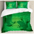 thumbnail image 1 of Animal Duvet Cover Set, Frog Shadow Silhouette on the Banana Tree Leaf in Tropical Lands Jungle Games Graphic, Decorative 3 Piece Bedding Set with 2 Pillow Shams, Queen Size, Green, by Ambesonne, 1 of 3