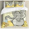 thumbnail image 1 of Animal Duvet Cover Set, Funny Bathing Mouse Trunk in the Desert Cartoon Animal Print, Decorative 3 Piece Bedding Set with 2 Pillow Shams, Queen Size, Grey Yellow Cream, by Ambesonne, 1 of 3