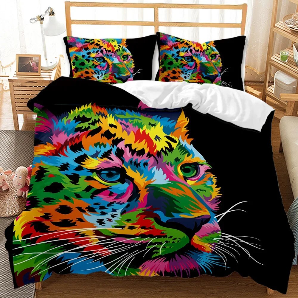 Animal Duvet Cover Set Gecko and Crane Bohemian Exotic Tribal Style