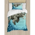 thumbnail image 1 of Animal Duvet Cover Set, Giant Swimming in Ocean Water Humor Tropical Graphic, Decorative 2 Piece Bedding Set with 1 Pillow Shams, Twin Size, Slate Blue Turquoise, by Ambesonne, 1 of 3