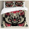 thumbnail image 1 of Animal Duvet Cover Set King Size, Abstract Gothic Drawing of a Leopard Head with Horns and Wings Floral Ornaments Art, Decorative 3 Piece Bedding Set with 2 Pillow Shams, Multicolor, by Ambesonne, 1 of 3