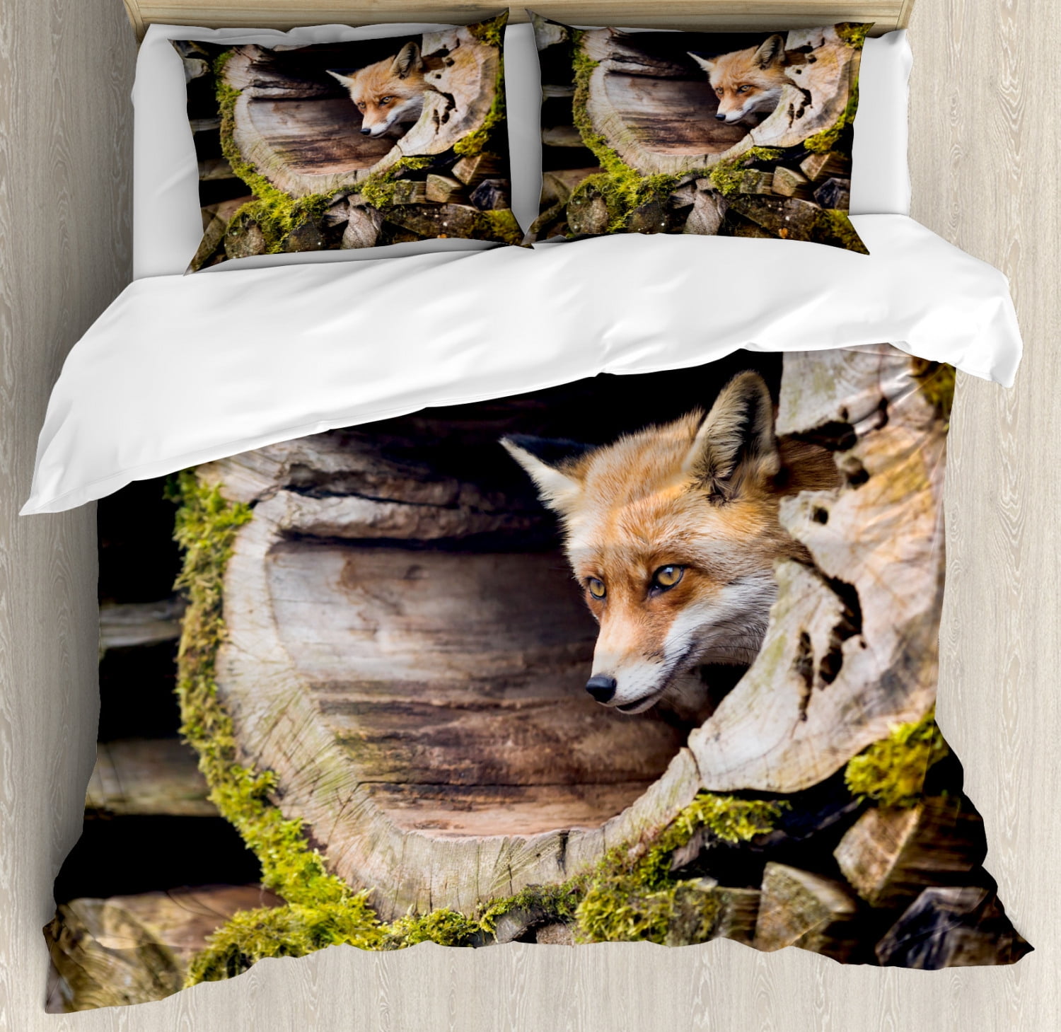 King Size Multicolor Forest Fox Microfiber Duvet Cover Set