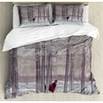 thumbnail image 1 of Animal Duvet Cover Set, Lonely Horse in the Forest Stands behind Leafless Trees Winter Snowy Panorama, Decorative 3 Piece Bedding Set with 2 Pillow Shams, Calking Size, Brown Beige, by Ambesonne, 1 of 3