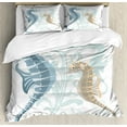 thumbnail image 1 of Animal Duvet Cover Set, Pair of Little and Big Fishes in Soft Colors Featured Design Tropical Creatures, Decorative 3 Piece Bedding Set with 2 Pillow Shams, Calking Size, Blue Cream, by Ambesonne, 1 of 3