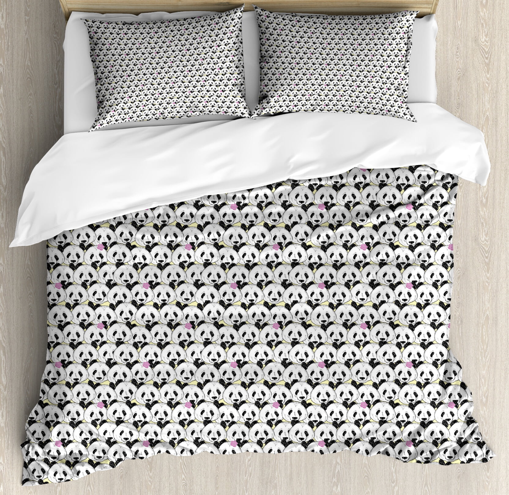 Panda Fruit Pattern Print Duvet Cover Bedding Set