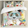 thumbnail image 1 of Animal Duvet Cover Set, Panda Goes to Humor Hipster with Glasses Books Pen Graphic Art, Decorative 3 Piece Bedding Set with 2 Pillow Shams, Queen Size, Multicolor, by Ambesonne, 1 of 3