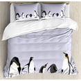 thumbnail image 1 of Animal Duvet Cover Set, Penguins on Polar Icy Land Winter Climate Arctic Cold Season Creatures Print, Decorative 3 Piece Bedding Set with 2 Pillow Shams, Calking Size, Lilac Grey White, by Ambesonne, 1 of 3