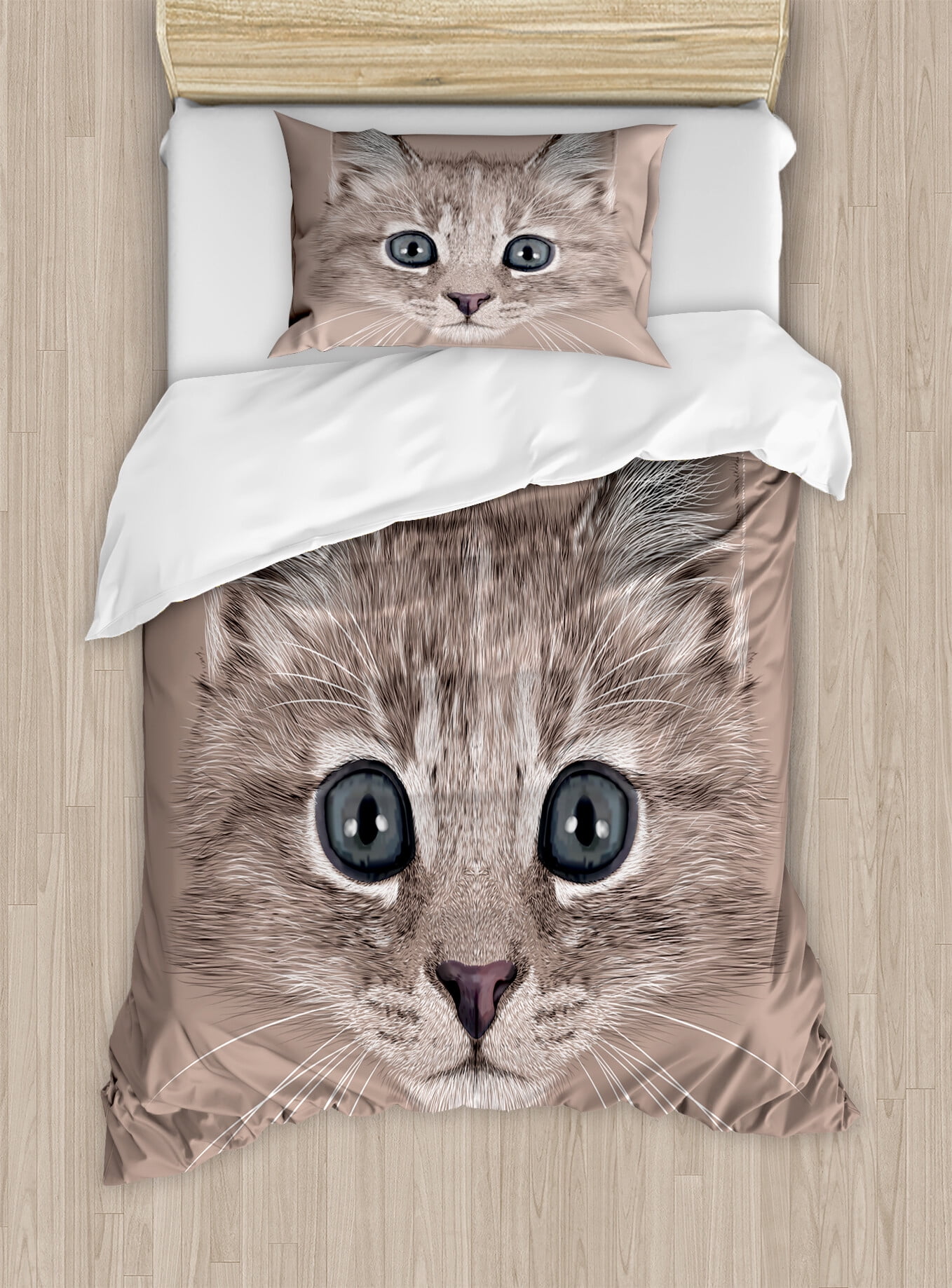 Twin Gray Cat Face Kids' Duvet Cover Set