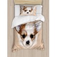 thumbnail image 1 of Animal Duvet Cover Set, Puppy Portrait Little Furry Friend Dog Pet Graphic Art, Decorative 2 Piece Bedding Set with 1 Pillow Shams, Twin Size, Pale Caramel Warm Taupe, by Ambesonne, 1 of 3