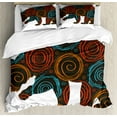 thumbnail image 1 of Animal Duvet Cover Set Queen Size, Cute Bear Silhouette Covered with Abstract Circular Spiral Shapes Dots Illustration, Decorative 3 Piece Bedding Set with 2 Pillow Shams, Multicolor, by Ambesonne, 1 of 3