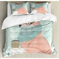 thumbnail image 1 of Animal Duvet Cover Set Queen Size, Cute Hipster Fox with Glasses and Scarf Drinking Coffee Hippie Illustration, Decorative 3 Piece Bedding Set with 2 Pillow Shams, Coral Mint Green, by Ambesonne, 1 of 3