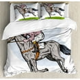 thumbnail image 1 of Animal Duvet Cover Set Queen Size, Sketchy Horse Racing Theme Jockey Pony Stallion Riding on Field Retro Illustration, Decorative 3 Piece Bedding Set with 2 Pillow Shams, Multicolor, by Ambesonne, 1 of 3