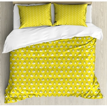 Animal Duvet Cover Set, Repetitive Pattern of Cartoonish Exotic Funny Lemurs, Decorative 3 Piece Bedding Set with 2 Pillow Shams, Queen Size, Earth Yellow, by Ambesonne