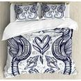 thumbnail image 1 of Animal Duvet Cover Set, Romantic Ink Seahorse Lovers Kissing Heart Nautical Elements Exotic Fauna Theme, Decorative 3 Piece Bedding Set with 2 Pillow Shams, King Size, Royal Blue, by Ambesonne, 1 of 3