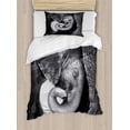 thumbnail image 1 of Animal Duvet Cover Set, Seeking Comfort Against Mother Monochrome Art Portrait, Decorative 2 Piece Bedding Set with 1 Pillow Shams, Twin Size, Charcoal Grey Pale Grey, by Ambesonne, 1 of 3