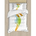 thumbnail image 1 of Animal Duvet Cover Set, Silhouette of Sea Creature with Coral Reef Patterns Inside Aquarium Print, Decorative 2 Piece Bedding Set with 1 Pillow Shams, Twin Size, Orange Green, by Ambesonne, 1 of 3