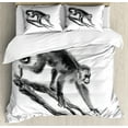thumbnail image 1 of Animal Duvet Cover Set, Sketchy Style Monkey on a Branch Exotic Creature in Jungle Hand Drawn Illustration, Decorative 3 Piece Bedding Set with 2 Pillow Shams, Queen Size, Dimgrey, by Ambesonne, 1 of 3