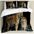 thumbnail image 1 of Animal Duvet Cover Set, Tiger Couple in the Jungle on Big Rocks Image Wild Cats in Nature Image Print, Decorative 3 Piece Bedding Set with 2 Pillow Shams, Queen Size, Grey and Ginger, by Ambesonne, 1 of 3