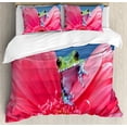 thumbnail image 1 of Animal Duvet Cover Set, Tiny Little Tree Frog on Gerbera Flower Nature Moments Shoots Art, Decorative 3 Piece Bedding Set with 2 Pillow Shams, Queen Size, Pink Green Blue, by Ambesonne, 1 of 3
