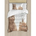 thumbnail image 1 of Animal Duvet Cover Set Twin Size, Cute Kittens Baby Cats Sweet Feline Kids Nursery Child Kitty Theme Artwork Print, Decorative 2 Piece Bedding Set with 1 Pillow Sham, Caramel White, by Ambesonne, 1 of 3