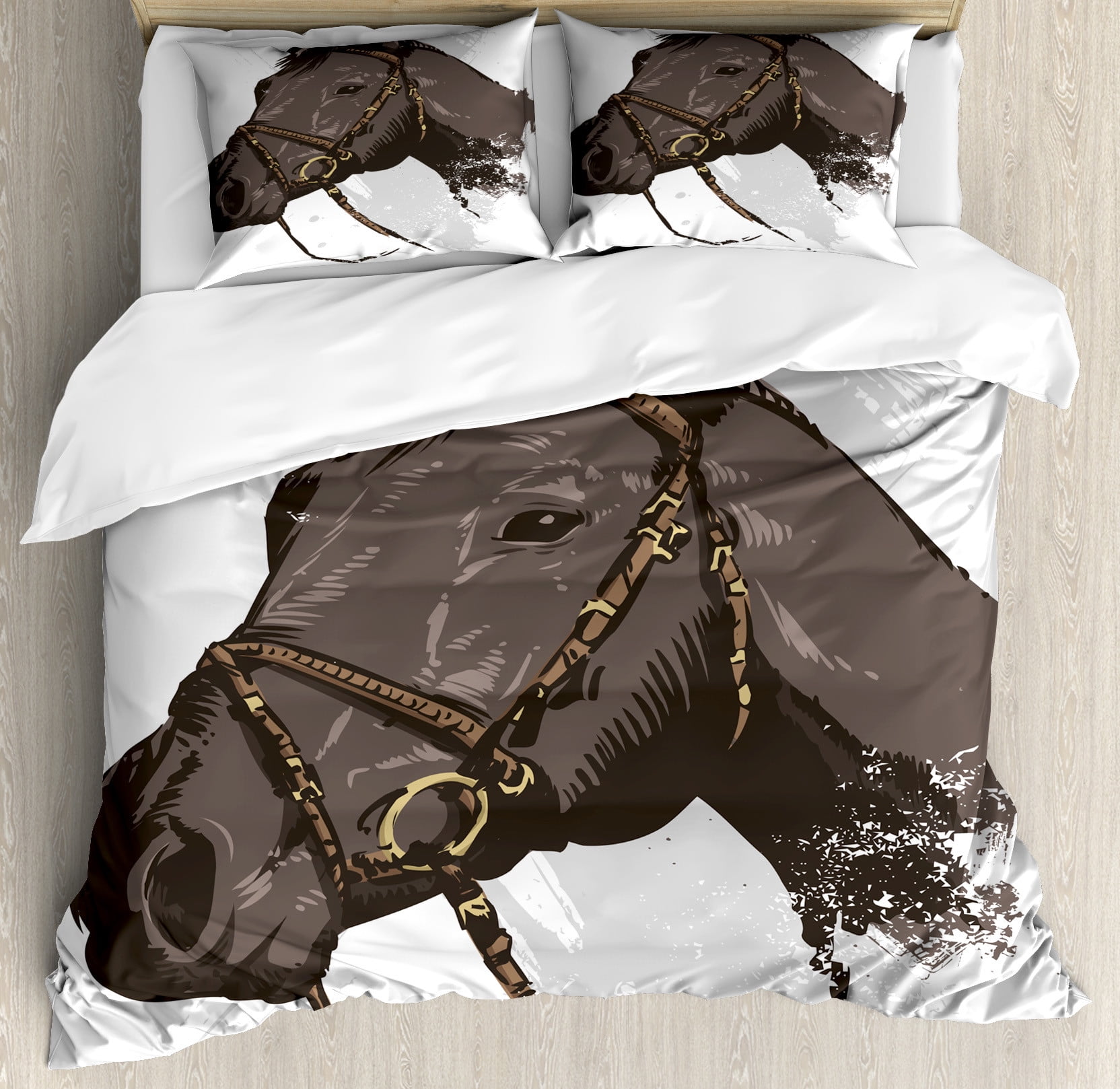 Wild Horse Portrait Brown and White Queen Duvet Cover Set