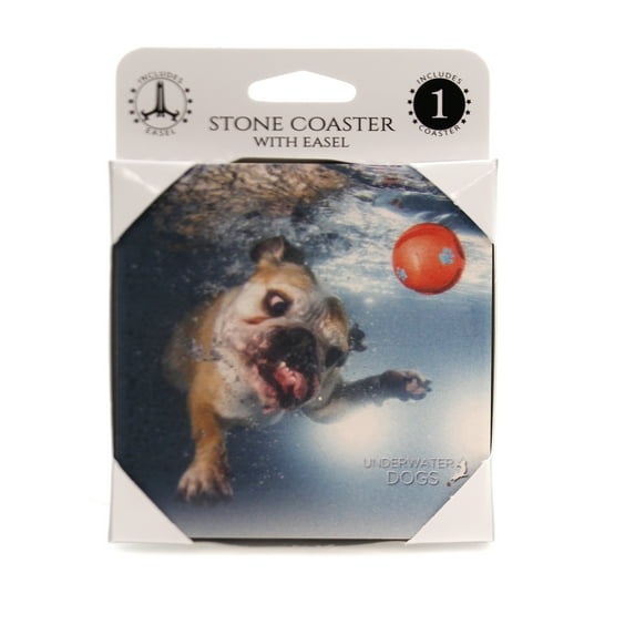 Animal English Bulldog Underwater Stone Stone Coaster Easel 58623