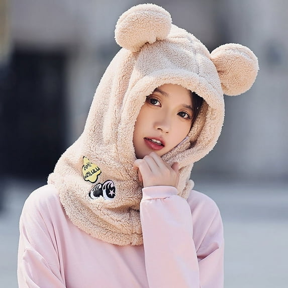 Animal Ear Ski Helmet Cover Bear Cat Ear Skiing Warmer Comfortable Soft Fleece Winter Warm Skiing Head Warmer Ski Accessories (apricot bear)