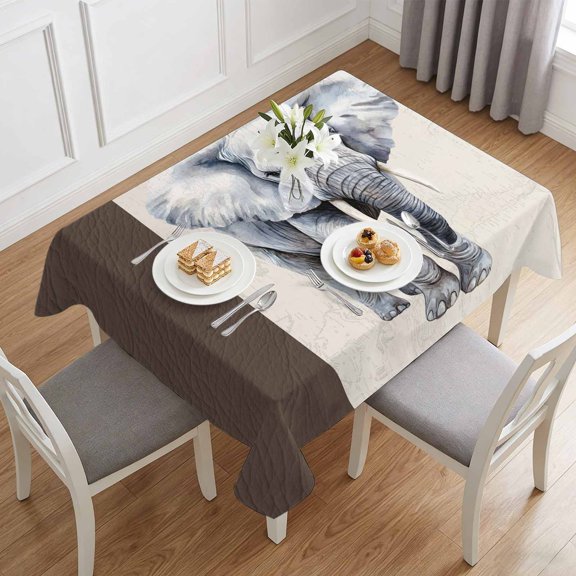 Animal Elephant Animal Print Texture Table Cloth 60x84in, Waterproof Rectangle Tablecloth Wipeable Tablecloths Retro Tree Branch Table Covers for Dining Tables Party Indoor Outdoor