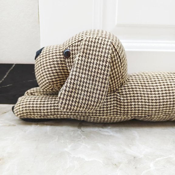 Animal Fabric Under Door Draft Stopper Weather Stripping Sound Proof Bottom Seal Heavy Duty Reduce Noice (Plaid Dog)