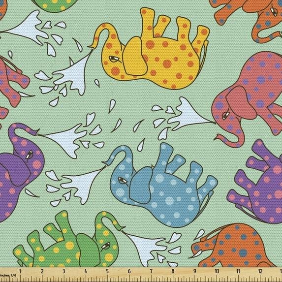 Ambesonne Animal Fabric by the Yard Upholstery, Colorful Polka Dot Animal, 1 Yard, Turquoise and Multicolor