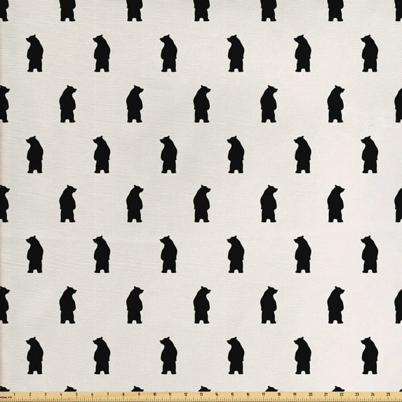 Animal Fabric by the Yard, Bear Silhouettes on Cream Background Abstract Simplistic Style Pattern Print, Decorative Upholstery Fabric for Sofas and Home Accents, Cream and Black by Ambesonne