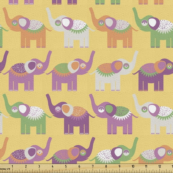 Ambesonne Animal Fabric by the Yard Upholstery, Colorful Motifs, 3 Yards, Mustard Multicolor