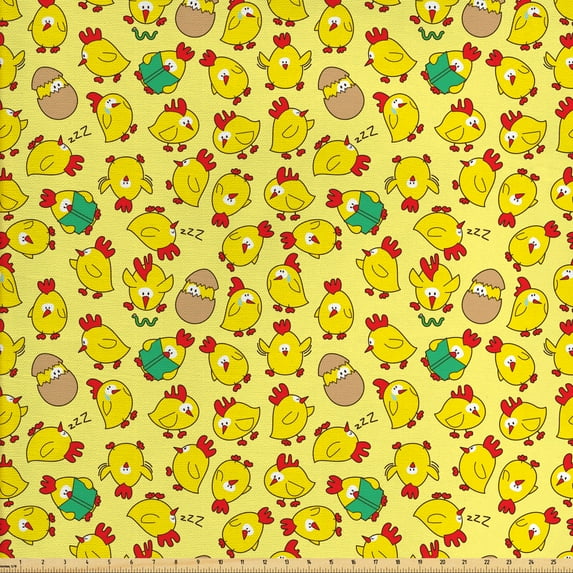 Ambesonne Animal Fabric by the Yard Upholstery, Poultry Hatching, 5 Yards, Multicolor