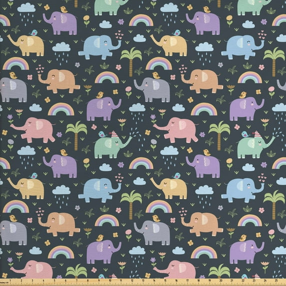 Ambesonne Animal Fabric by the Yard Upholstery, Colorful s Birds, 2 Yards, Multicolor