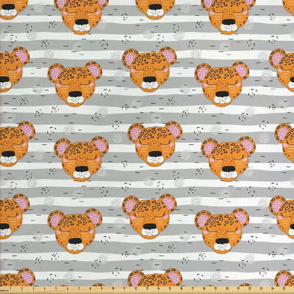 Ambesonne Animal Fabric by the Yard Upholstery, Girl Panthers Striped, 5 Yards, Multicolor