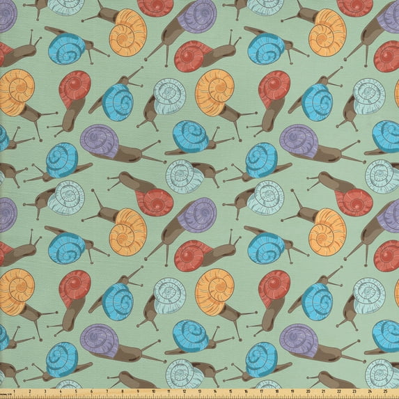 Ambesonne Animal Fabric by the Yard Upholstery, Snails and Mollusks, 2 Yards, Multicolor