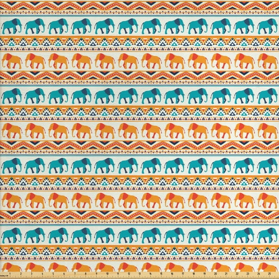 Ambesonne Animal Fabric by the Yard Upholstery, Exotic Geometric Art, 2 Yards, Turquoise Orange Cream