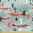 thumbnail image 1 of Animal Fabric by the Yard, Pattern of Birds and Foxes in the Woods, Decorative Upholstery Fabric for Sofas and Home Accents, Seafoam Burnt Sienna by Ambesonne, 1 of 5