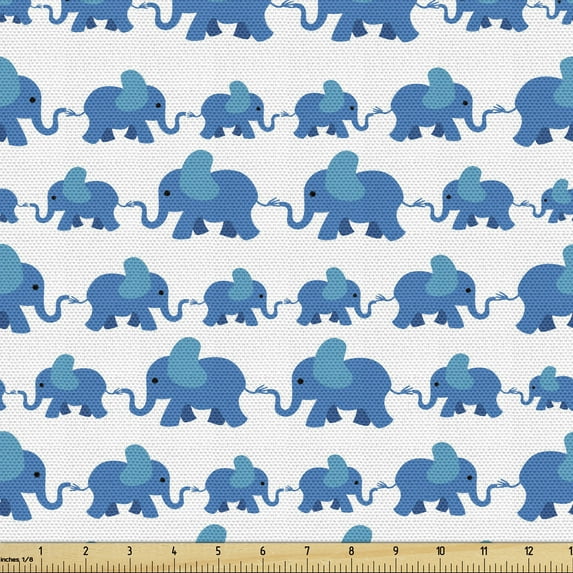 Ambesonne Animal Fabric by the Yard Upholstery, Blue Animal Theme, 1 Yard, Blue White