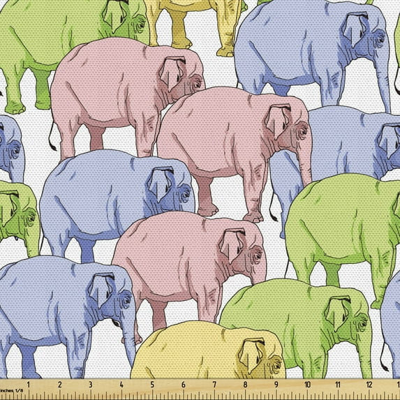 Ambesonne Animal Fabric by the Yard Upholstery, Savannah Animals Painting, 2 Yards, Multicolor