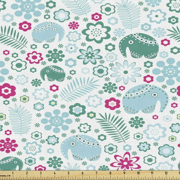 Animal Fabric by the Yard, Tropical Animals with Art Elements Exotic Nature Leaves, Upholstery Fabric for Dining Chairs Home Decor Accents, Sea Green Pale Blue by Ambesonne