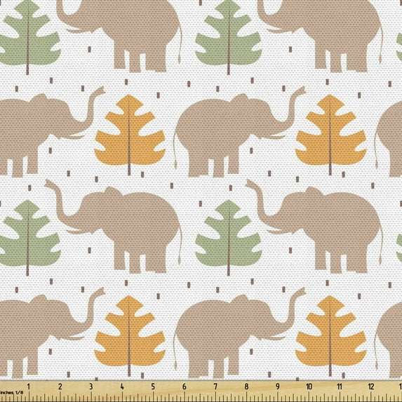 Animal Fabric by the Yard, Tropical Mammals and Monstera Leaves Exotic Jungle Animals Zoo Boho, Upholstery Fabric for Dining Chairs Home Decor Accents, Pale Salmon and Marigold by Ambesonne