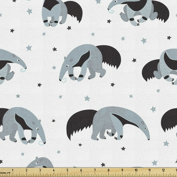 Ambesonne Animal Fabric by the Yard Upholstery, Star Wild and Funny Animals, 5 Yards, Blue Grey and Charcoal Grey