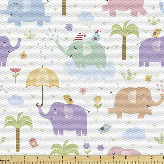Ambesonne Animal Fabric by the Yard Upholstery, Jungle Animal, 1 Yard, Multicolor